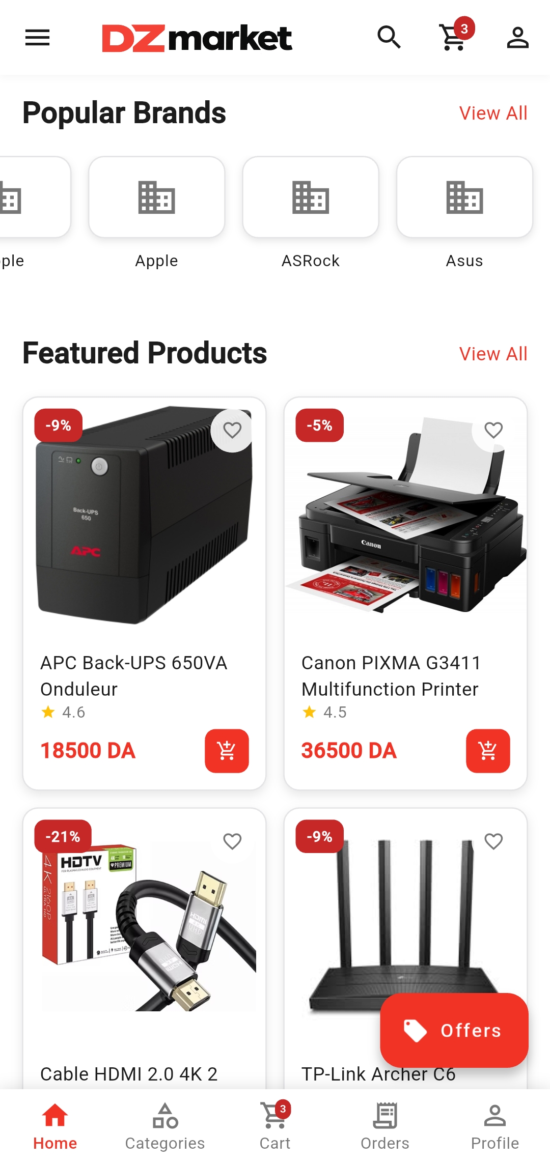 Application DZmarket - Accueil